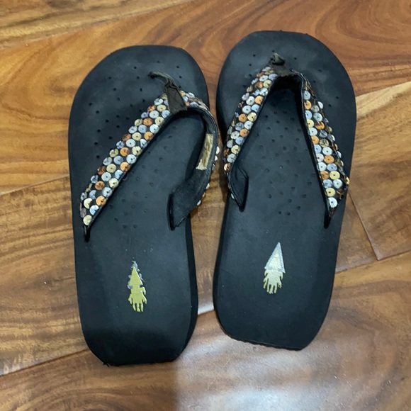 Volatile Sequin Flip Flops Black Size 7